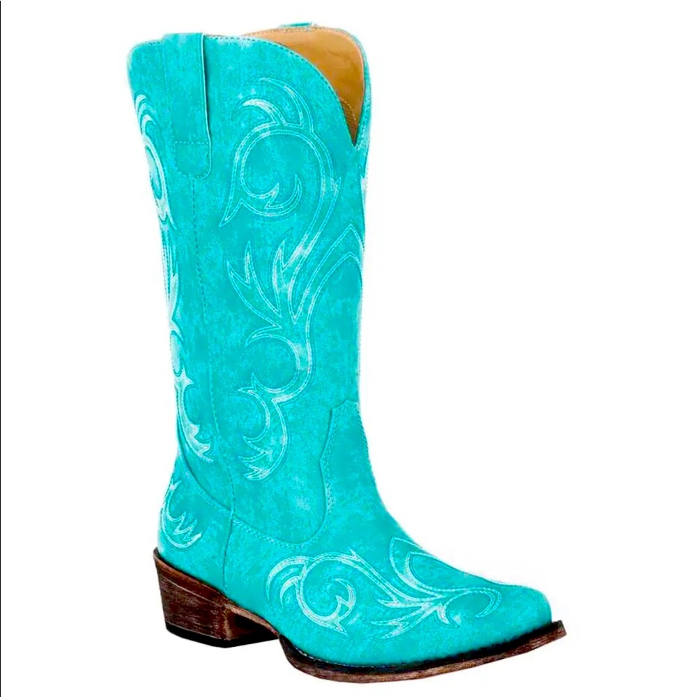 Roper Riley Embroidered Snip Toe Cowboy  Womens Blue Casual Boots Size 7.5